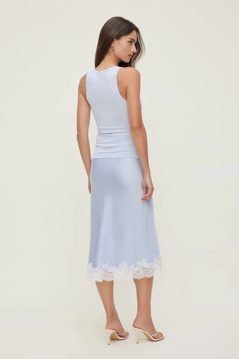 Lace Satin Midi Skirt