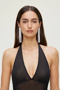 Square Rhinestone Fringe Earrings