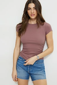 Olive Ribbed Crewneck T Shirt