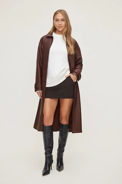 Faux Leather Mac Coat