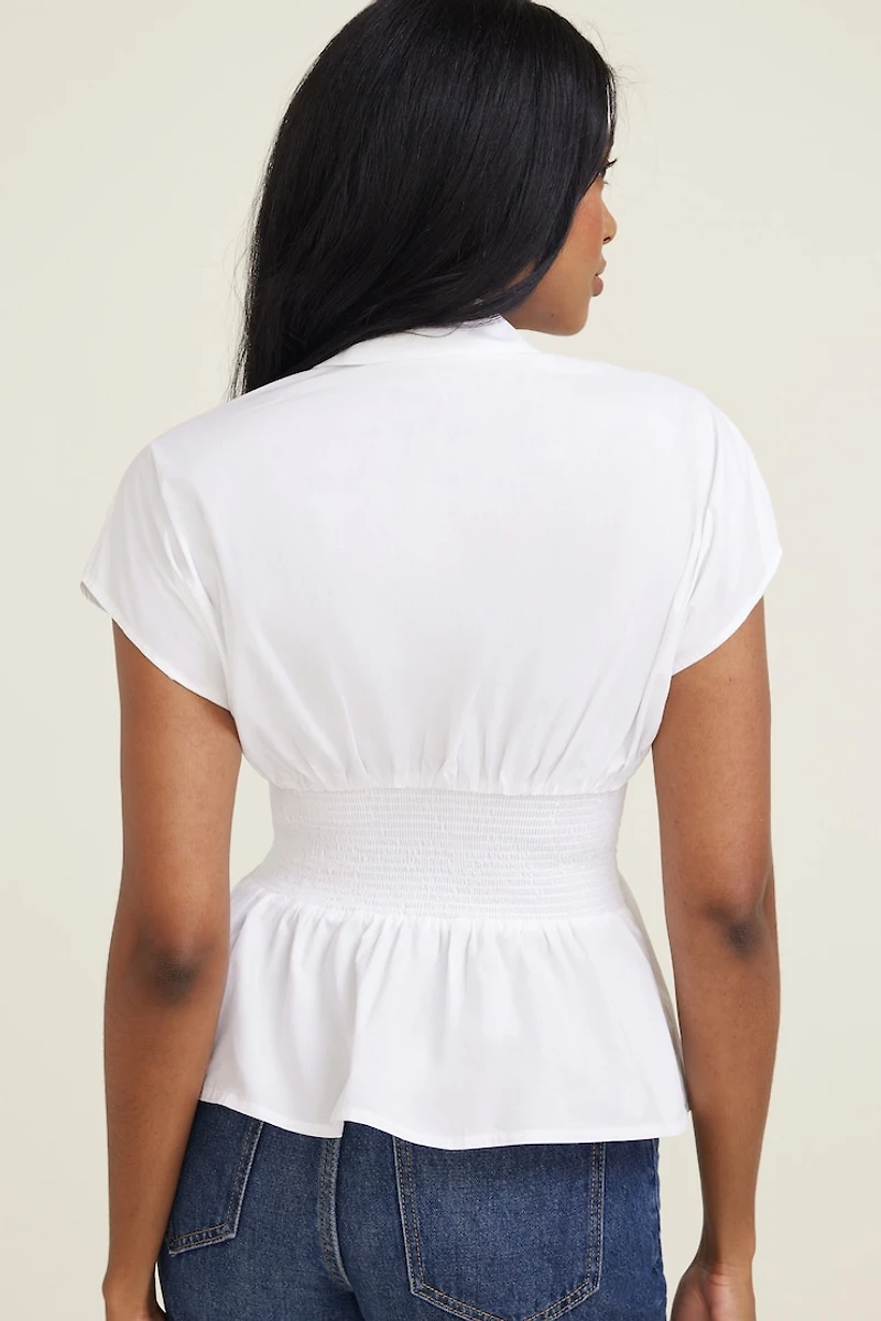 Blouse en popeline à taille smockée