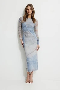 Shirred Mesh Maxi Dress