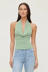 Cowl Neck Mesh Halter Top