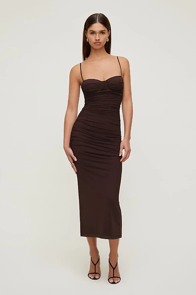 Mona Ruched Mesh Maxi Dress