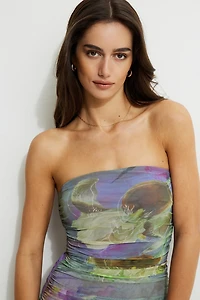 Robe tube maxi froncée en maille