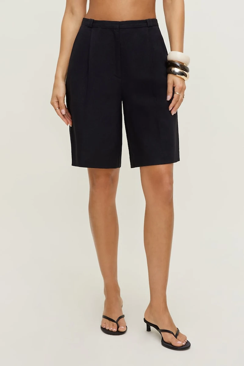 Linen Long Pleated Shorts