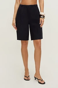 Linen Long Pleated Shorts