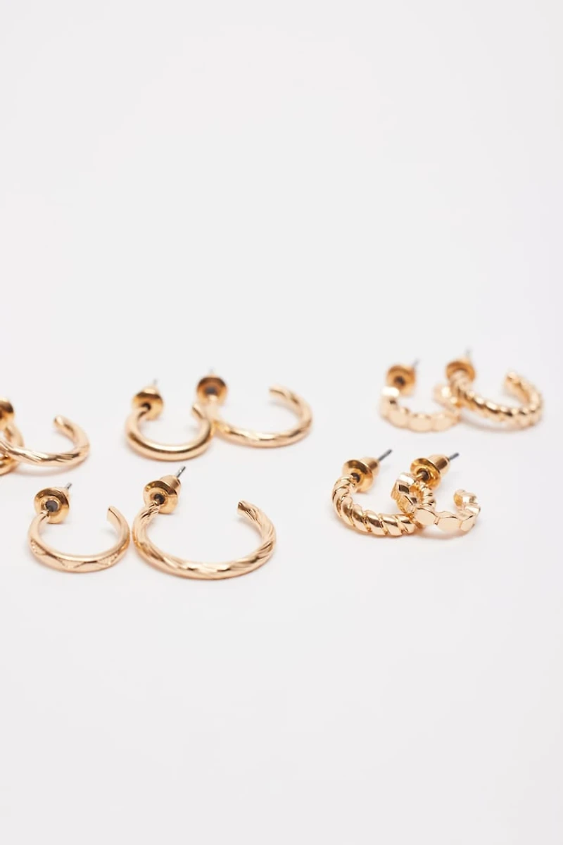 6 Pack Textured Huggies & Hoop Earrings