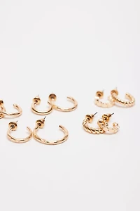 6 Pack Textured Huggies & Hoop Earrings