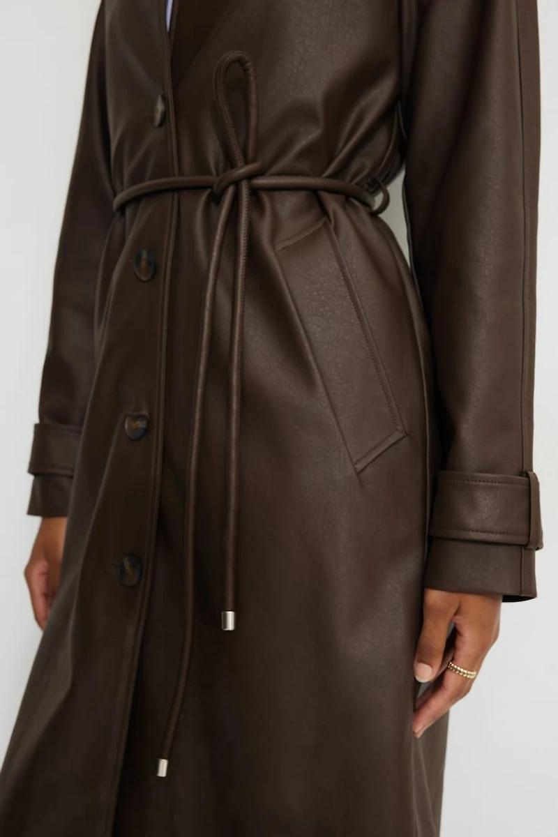 Faux Leather Mac Coat