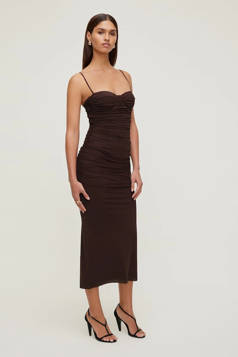 Mona Ruched Mesh Maxi Dress