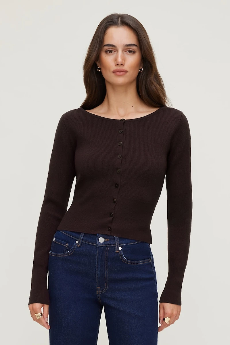 Sara Ribbed Cinch Hem Cardigan