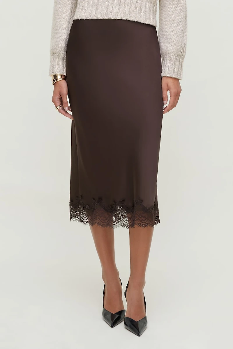 Lace Satin Midi Skirt