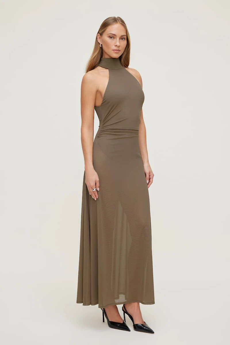 Sheer Mesh Halter Maxi Dress