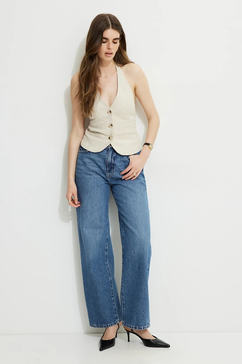 Veste sans manches à col licou en lin