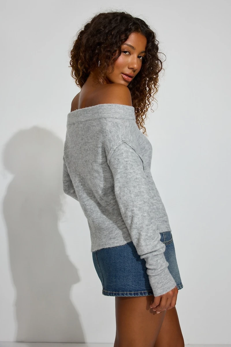 Long Sleeve Off Shoulder Bubble Sweater