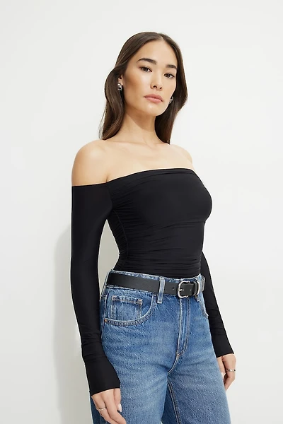 Ruched Off Shoulder Jersey Bodysuit