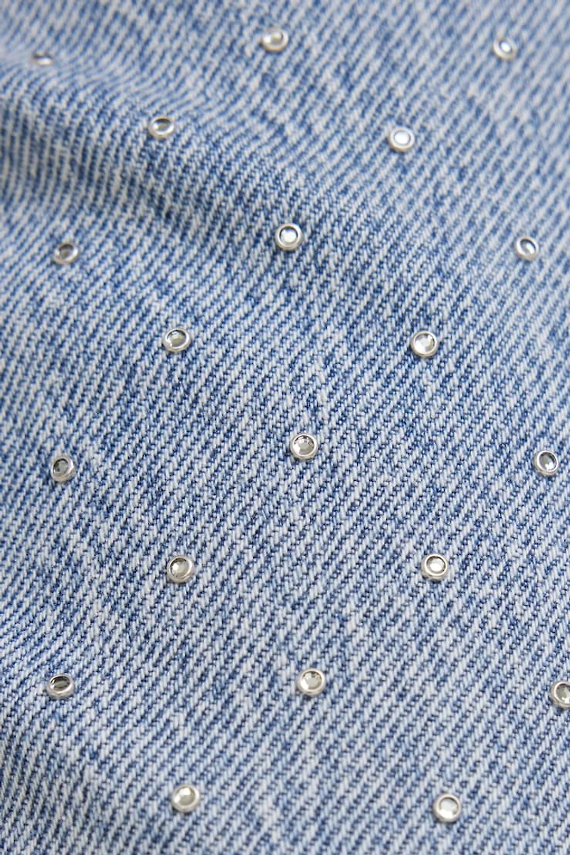 Mika Rhinestone Mid Rise Relaxed Straight Leg Jeans