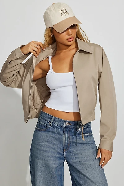 Crop Twill Bomber Jacket