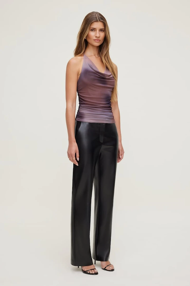 Bare Cowl Neck Mesh Printed Top