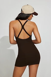 V-Neck Ribbed Mini Dress