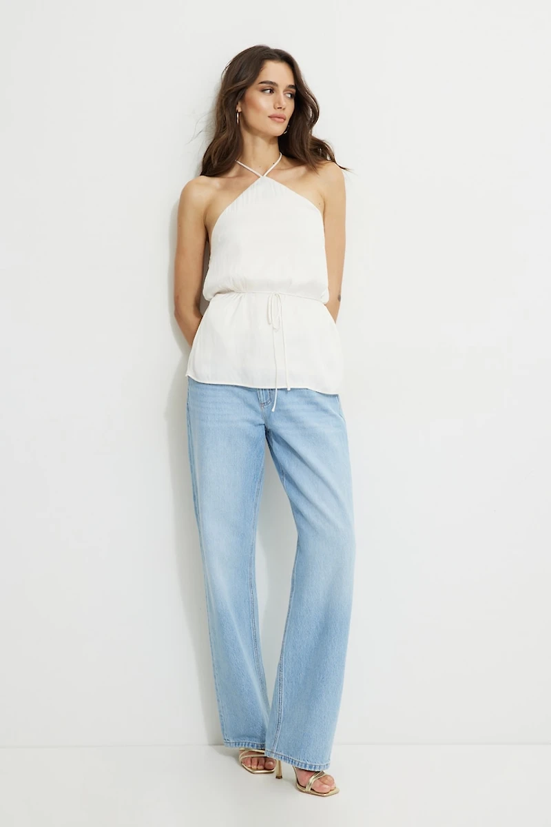 Haut licou en satin à nouer la taille