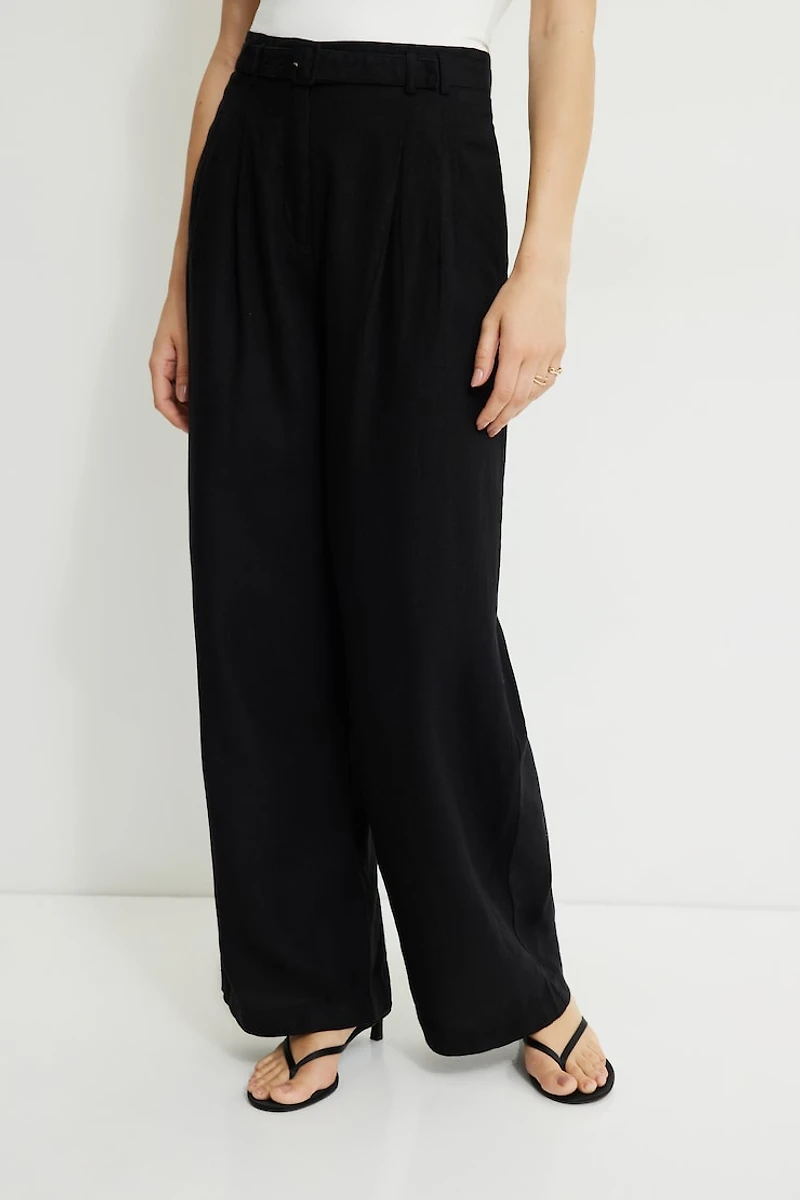 Belted Wide Leg Linen Pants
