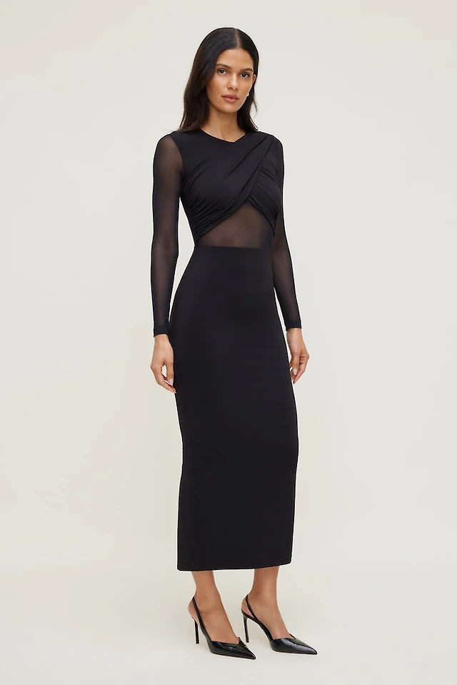 black long flare dress Black Square Neck Fit And Flare Maxi Dress main image 0