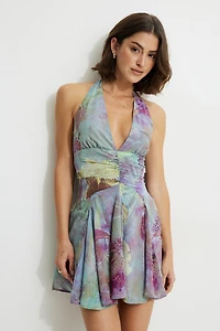 Ruffled V Neck Mini Dress