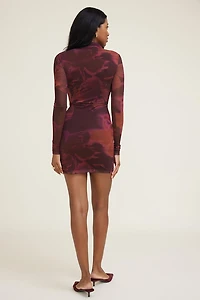 Alaia Shirred Mesh Mini Dress
