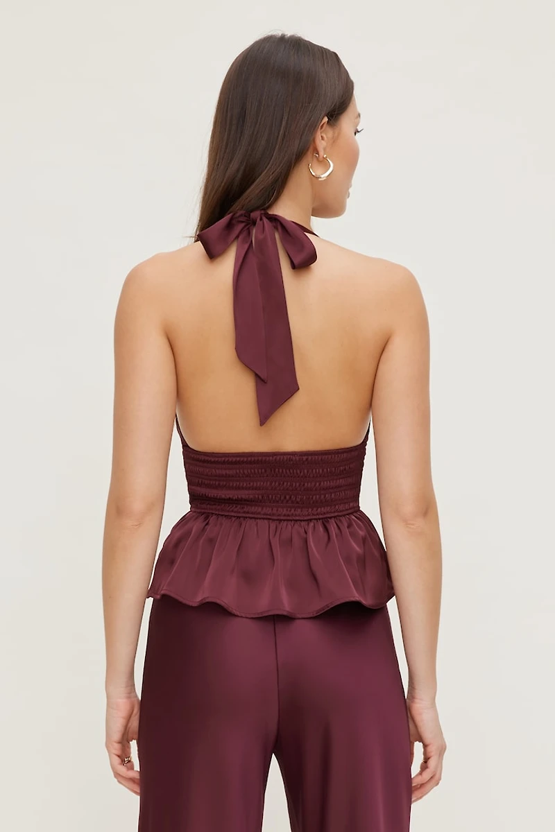 Haut licou à col plongeant en satin