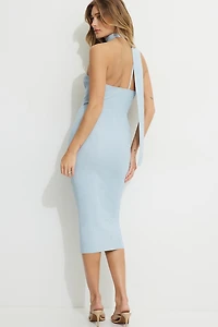 Ribbed Metallic Scarf Maxi Dress