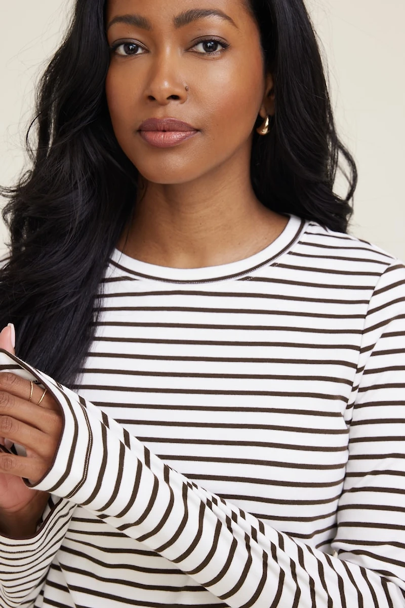 Striped Boxy Cotton Long Sleeve T Shirt