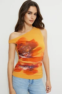 Printed Off Shoulder Mesh Top