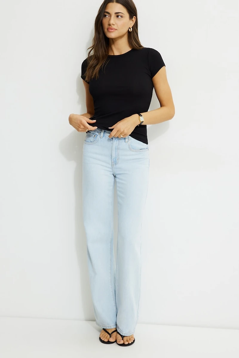 Olive Ribbed Crewneck T Shirt