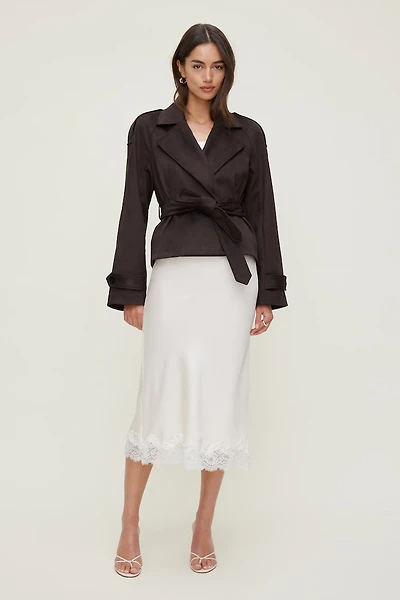 Lace Satin Midi Skirt