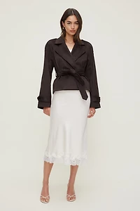 Lace Satin Midi Skirt