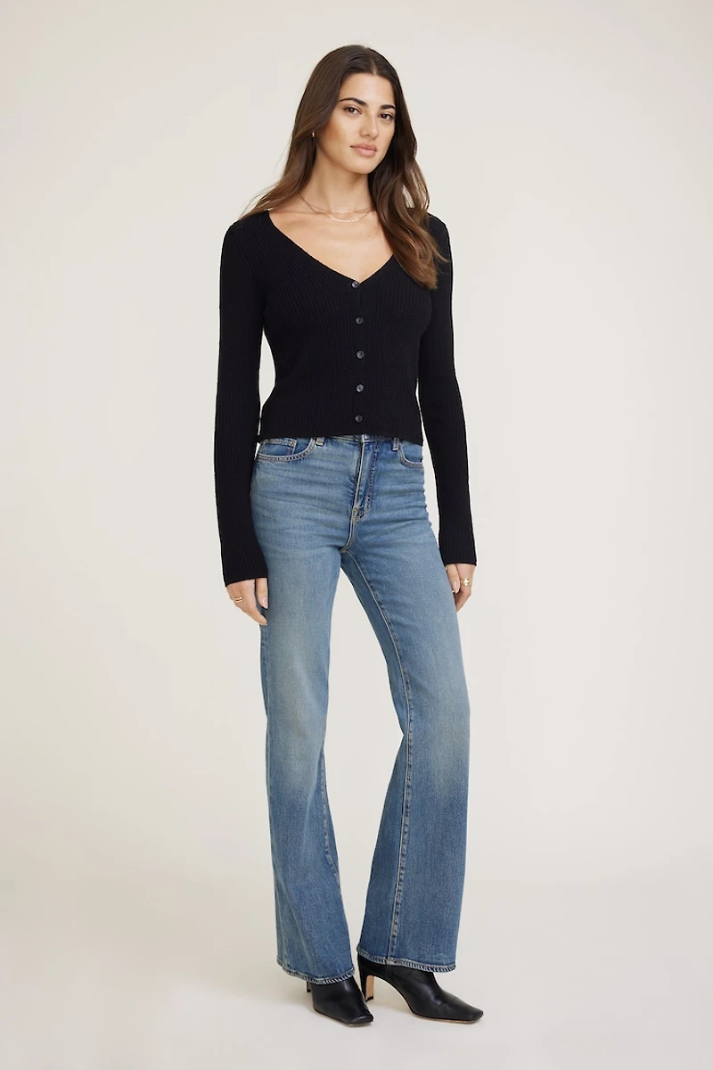 Cardigan côtelé à col en V Mila