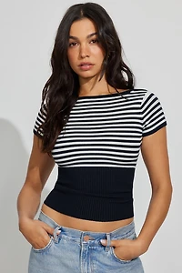 Short Sleeve Boat Neck Top