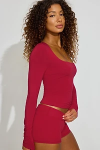 Smooth Open Neck Long Sleeve Tee