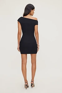 Ruched Off Shoulder Crepe Mini Dress