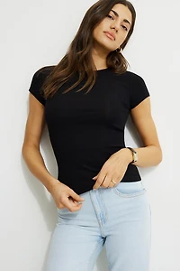 T-shirt côtelé à col rond Olive