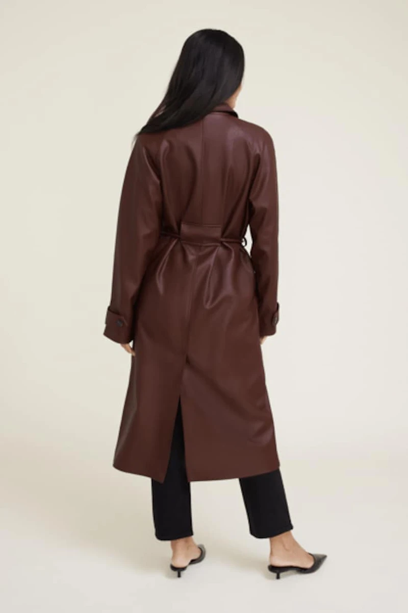Faux Leather Mac Coat
