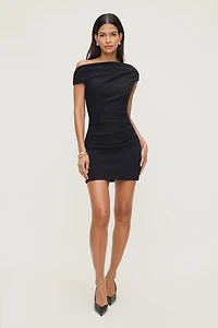 Ruched Off Shoulder Crepe Mini Dress