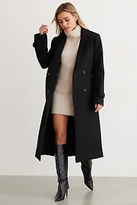 Manteau long en laine structuré à ceinture