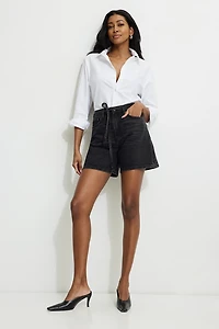 Charlie Drawstring High Rise A Line Denim Shorts