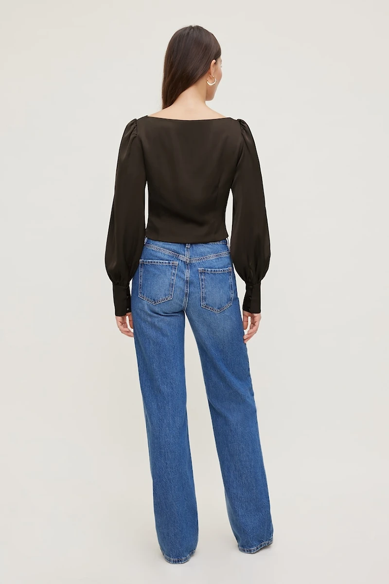 Faye Cropped Boat Neck Satin Blouse