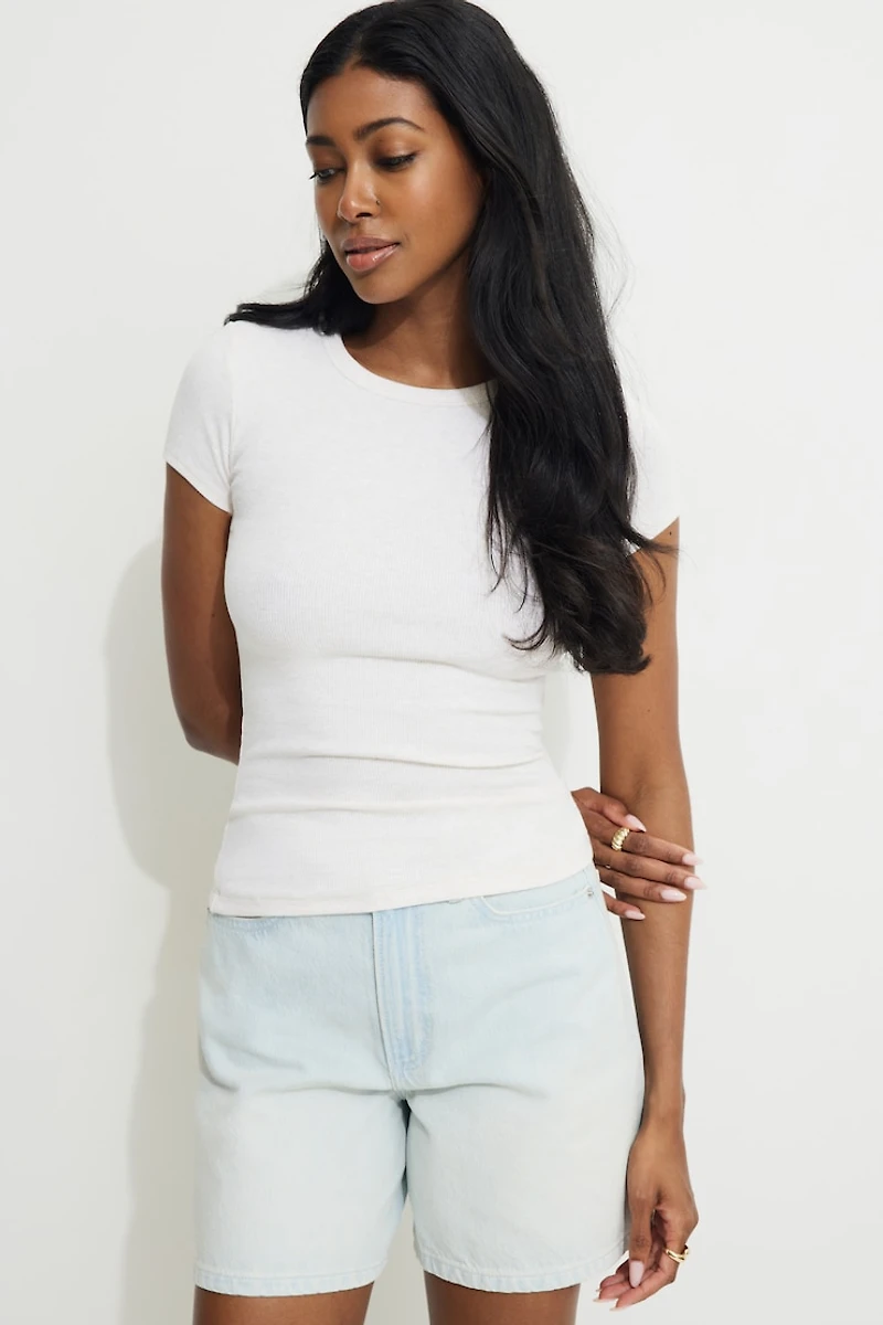 Olive Ribbed Crewneck T Shirt