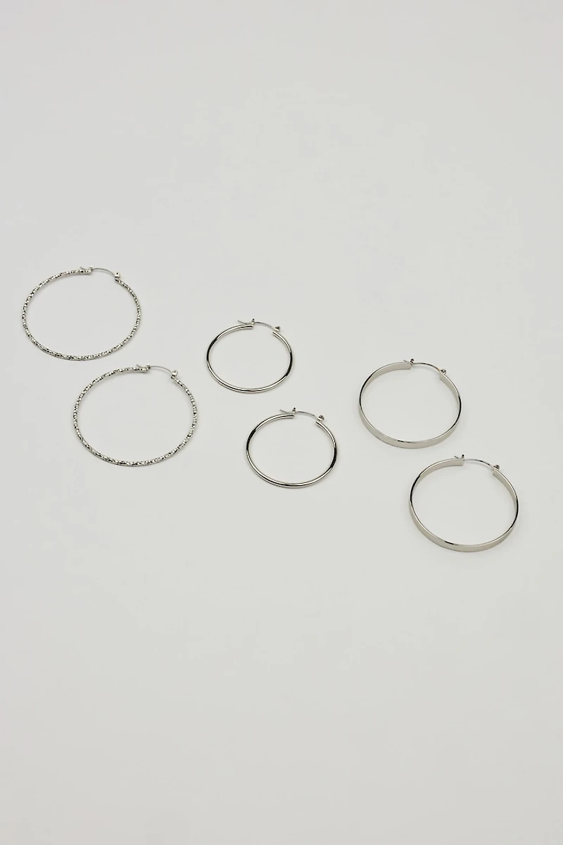 Ensemble de 3 paires d’anneaux lisses et texturés