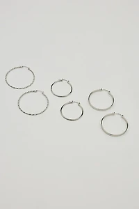 Ensemble de 3 paires d’anneaux lisses et texturés